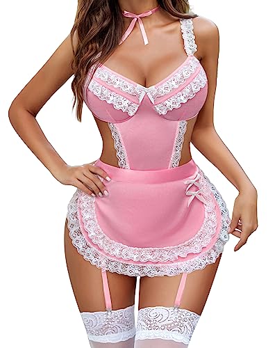 Avidlove Womens Lingerie Sets Lace V Neck Teddy Babydoll 3 Pack Lingerie Costumes Sleepwear Dress S-XXL