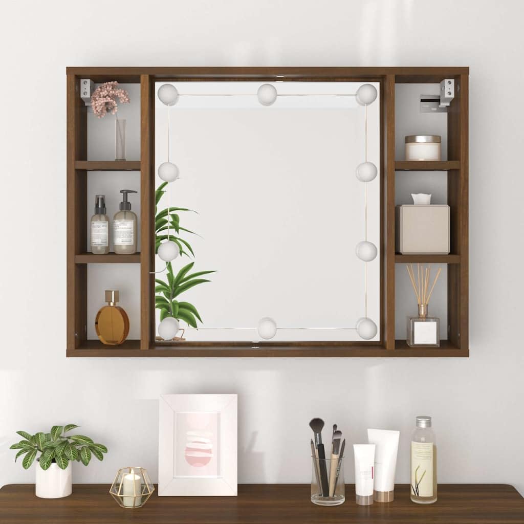 Genérico Mueble con Espejo y LED Color Roble marrón 76x15x55 cm,Armarios y almacenamiento-820447
