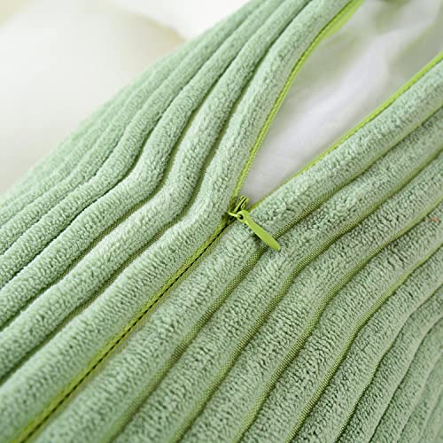 MERNETTE New Year/Christmas Decorations Corduroy Soft Decorative Square Throw Pillow Cover Cushion Covers Pillowcase, Home Decor for Party/Xmas 24x24 Inch/60x60 cm, Bean Green, Set of 2