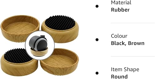 Miniatura 5 de Lifeswonderful - 4 tazas de ruedas con base de goma efecto madera - Antideslizantes - Protege tus suelos y evita que los muebles se muevan o rueden