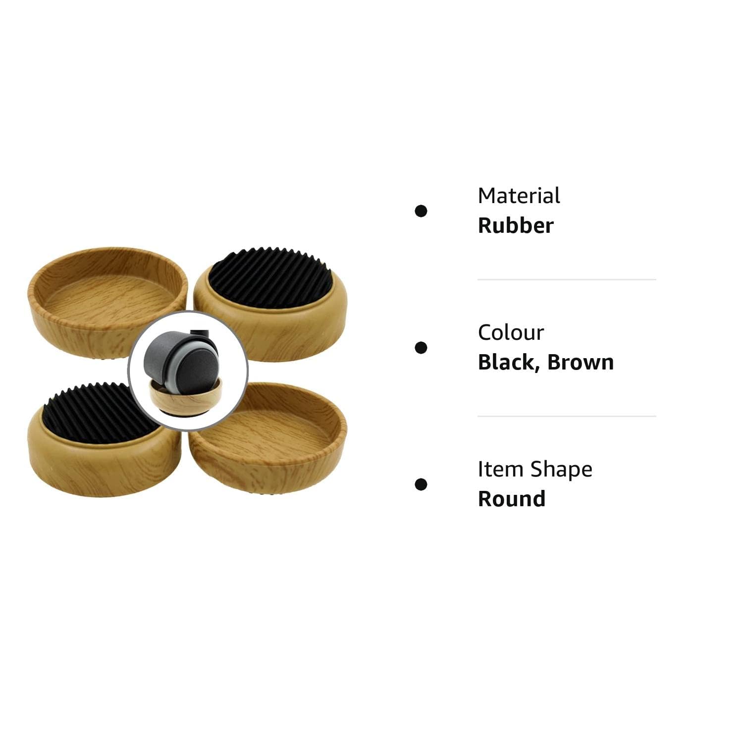 4X Coppette per Rotelle - Effetto Legno Chiaro - Antiscivoli - Proteggere i Pavimenti e Prevenire L'arrotolamento dei Letti e Altri Mobili su Ruote - da Lifeswonderful