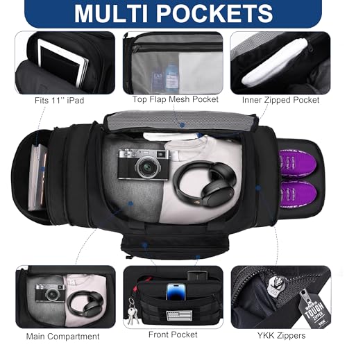 Tactical Travel Duffle Bag for Men, 45L Expandable Water-Resistant Mens Carry-on Weekender Overnight Gym Bag with Shoe Compartment2