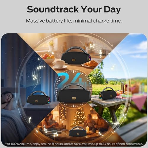 Image of Monster Prism Pro Bluetooth Speaker, Portable Wireless Speaker, 60W True Wireless Stereo, 24H Playtime,TWS Pairing, Bluetooth 6.0, RGB Lights, AUX,USB & TF-Card Input, for Outdoors /Beach /Travel