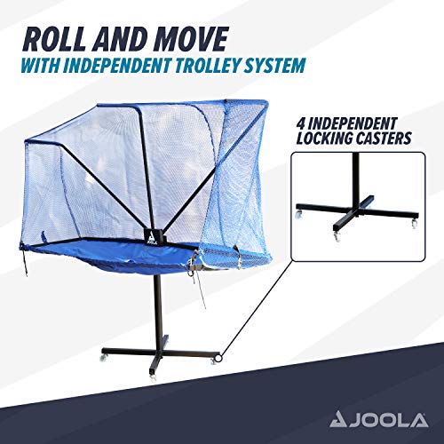 INTT JOOLA Rolling Table Tennis Ball Catch Net - Foldable Ping Pong Practice Net with Wheels, Collection Net for Ping Pong Robots, Serves and Multi-Ball Training,Blue