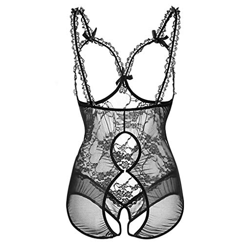 Sexy Lingerie for Women Naughty for Sex/play Cage Bra Sheer Mesh Teddy Strappy Garter High Waisted Babydooll -bodysuit Black Medium