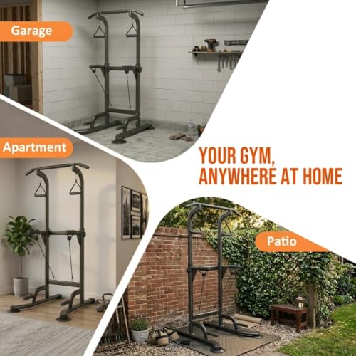 Image of Power Tower Pull Up & Dip Station Multi-Function Home Strength Training Fitness Workout Station Height Adjustable
