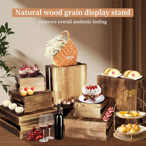 6 Pcs Buffet Risers with Mini Signs, Rustic Wood Cake Stands, Food Risers for Buffet Table, Dessert Display Stand, Wood Crates, Rustic Cake Stand for Party, Wedding, Birthday, Baby Shower, 3 Sizes - Image 8