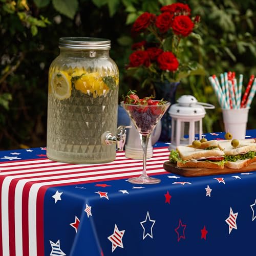 Image of QZYL 2 Pack 4th of July Tablecloth, 54 inch x 108 inch American Plastic Table Cover, Disposable Red White Blue Tablecloths Fourth of July Table Cloth, Patriotic Party Supplies Independence Day Decorations