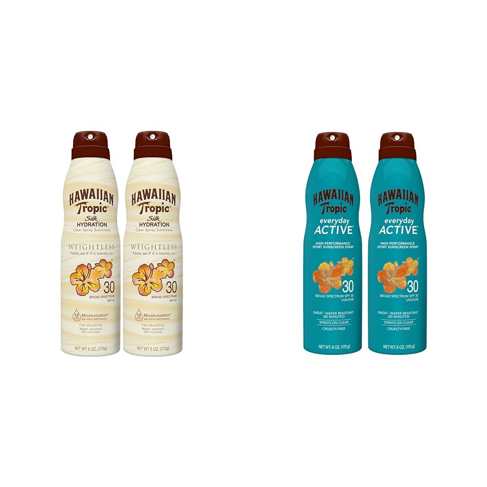 Hawaiian Tropic Weightless Hydration Everyday Active Clear Spray Sunscreen SPF 30 6oz Twin Packs 2 Packs of 6oz