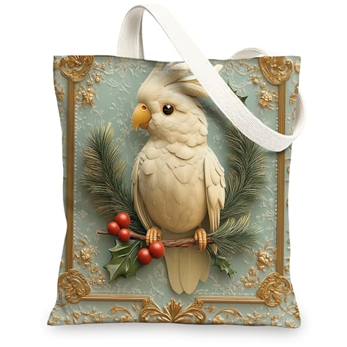 Bolsa de lona para ir de compras de 13 x 15 pulgadas, bolsa de tela reutilizable de lujo para mujer, decoración de regalo de pintura de invierno