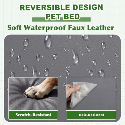 Image of Waterproof Dog Bed Washable Wipeable, Orthopedic Medium Crate Pad 30 inch | Outdoor Pet Bed Foam, Reversible Faux Leather Removable Cover, Durable Puppy Mats, Anti-Slip Kennel Pads 29 inchx18 inch Gray