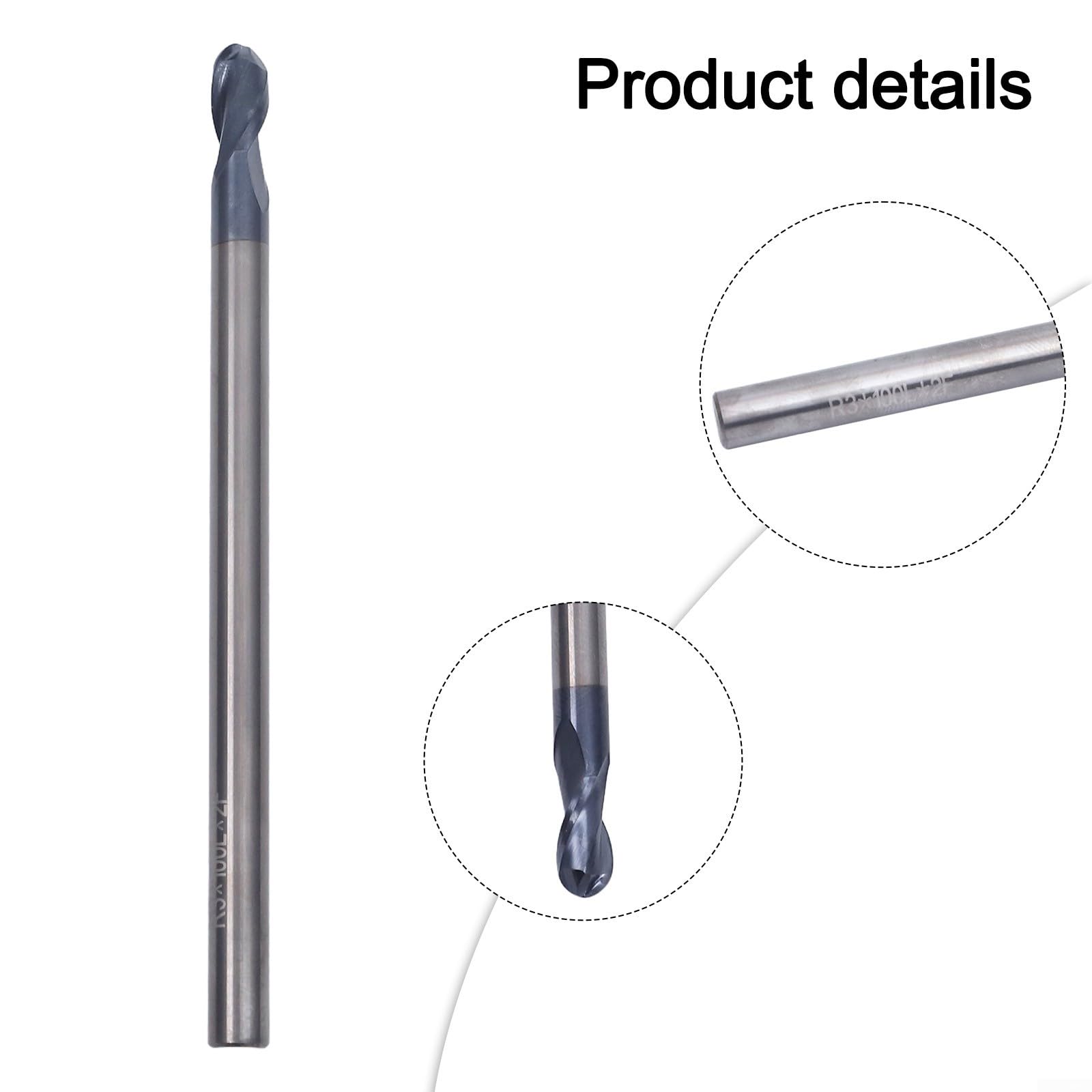 Fraise à bout sphérique en carbure de tungstène à 2 cannelures, rayon de 3 mm, tige extra longue de 100 mm, longueur totale pour fraises CNC HRC50, convient pour les moules en acier ordinaire
