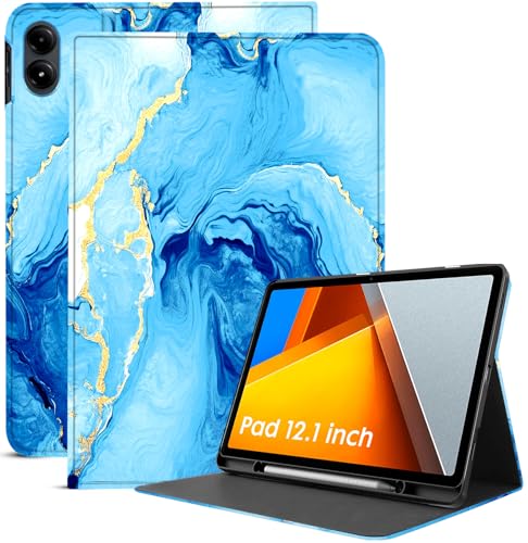 Image of Robustrion Cover for Poco Pad 12.1 Cover Case, Folio Flip Cover with Pencil Holder for Poco Pad 5G Tablet 12.1 inch [ Auto Sleep Wake Support] - Ocean Blue