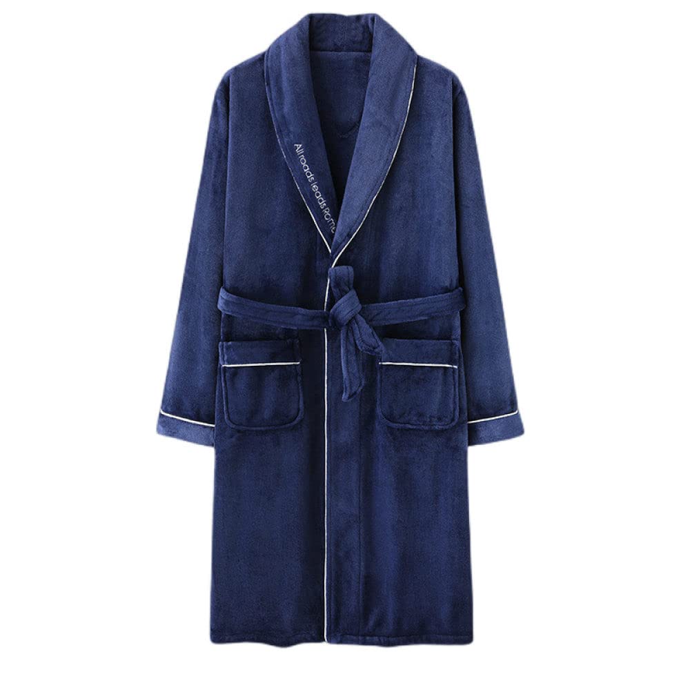 Accapatoio Adulti Uomo,Accappatoio Lussuoso Invernale Blu Scuro Con Collo A Scialle Vestaglia Di Flanella Unisex Doccia Accappatoio Morbido Loungewear Impacco Da Bagno Assorbente Kimono Accappatoio