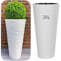 Macetero Alto Leroy Merlin MELTOM Macetero fino redondo con efecto 3D – Color blanco con inserto extraíble, diámetro x alto: 40 x 79 cm
