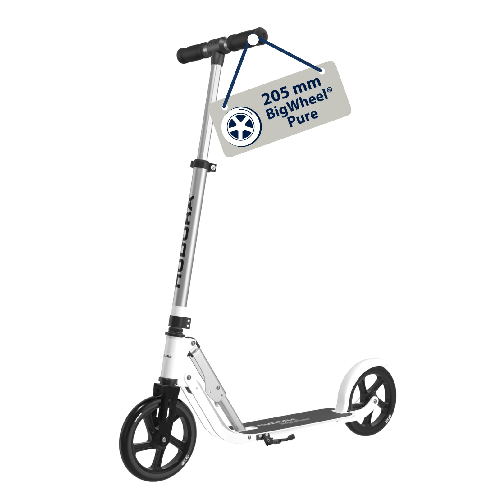 HUDORA BigWheel Pure Scooter I Stabiler Aluminium-Roller mit Ständer I Höhenverstellbarer & zusammenklappbarer Cityroller für bis zu 100kg I Tretroller für Jugendliche und Erwachsene