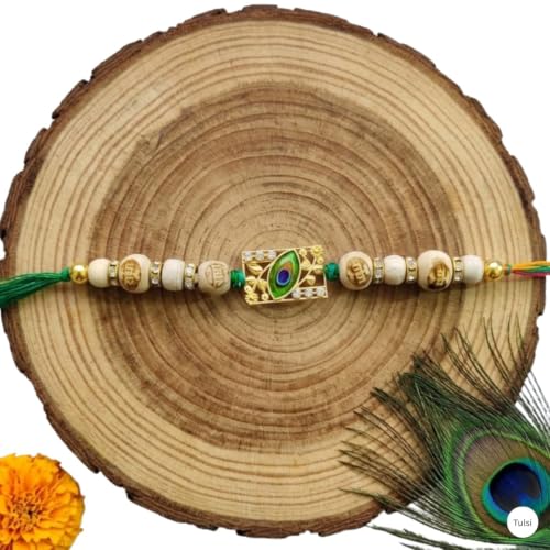 Image of Original Tulsi Rakhi for Brother | Handmade Natural Tulsi Beads Rakhi | Sacred Raksha Bandhan Rakhis for Boys | Traditional Spiritual Rakhi Gift