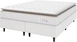 Cama Box Colchão Casal King Molas Ensacadas City Pillow Top 193x203x61cm Linho Branco/Bege Hellen - Suporta até 110kg por Pessoa