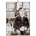 KUSTOM ART CUCUBA Quadro Quadretto Stile Vintage Serie Attori Famosi Charlie Chaplin Beve il Caffè Stampa su Legno 18x25 cm.
