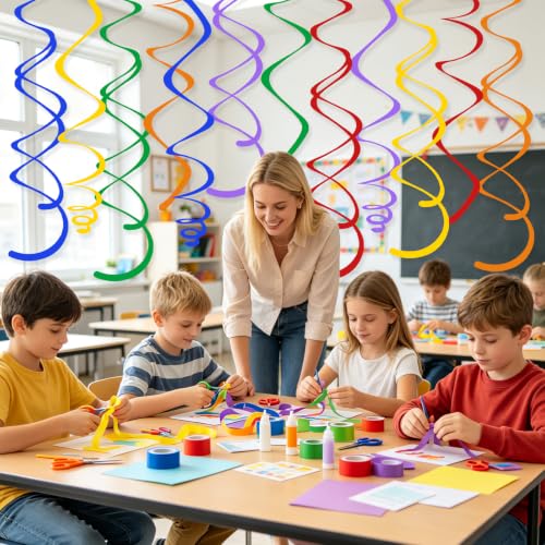 Image of 24 PCS Colorful Hanging Swirl,Sparkle Ceiling Hanging Decorations, Plastic Streamer Party Decorations with Double-Swirls and Single-Swirls for Birthday, Back to School, Bridal, Wedding