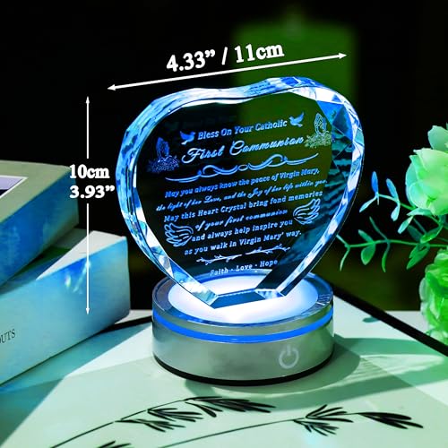 Image of Qianwei First Communion Gifts for Boys Girls, 3D Engraving Crystal Praying Boy John Figurine Virgin Mary First Communion Veil Decoration, Baptism Gifts for Boy Girls Catholic