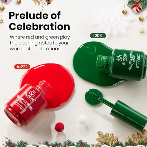 Image of Beetles Green Red Gel Polish Set - Red Green Gel Polish Classic Summer Colors Soak off UV Led Lamp Needed Manicure Salon DIY Home Prelude of Celebration