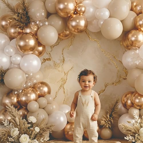 Image of Balloon Garland Set, 57 Pieces, White Metallic, Sand White, Copper Chrome, Clear Balloons, Round Latex, Birthday Anniversary Decoration