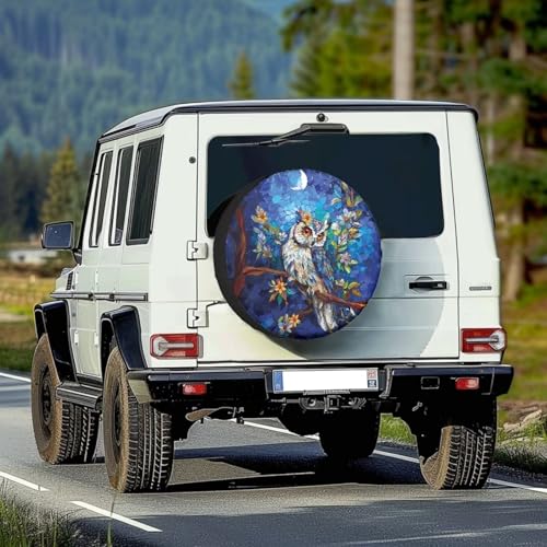 Image of Pensura Spare Tire Cover Aesthetic Floral Moon Owl Printed Wheel Tire Cover Waterproof Sun Protection Universal Fit for Trailers SUV Truck Camper Travel 14-19Inch