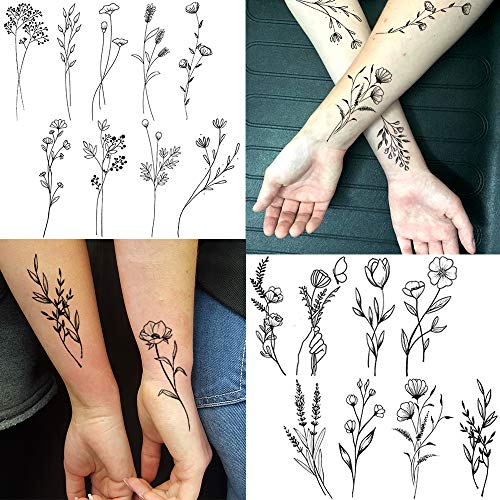 Fanrui FANR012 15 Sheets Fanrui Tiny Branch Black Flower Temporary Tattoos thumb #3
