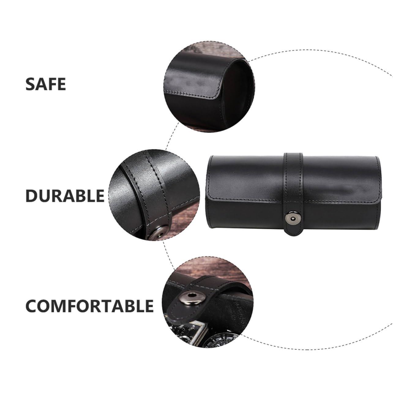 Healeved Boîte à Montres 3 Emplacements en Cuir Véritable Noir