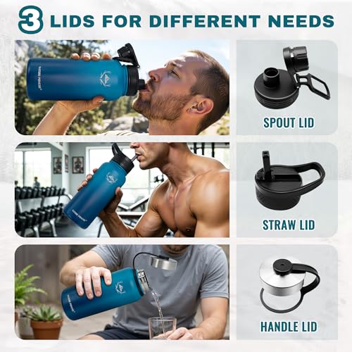 Image of NATURE PIONEOR 32 oz Insulated Water Bottle with Carrier Bag & 3 Lids