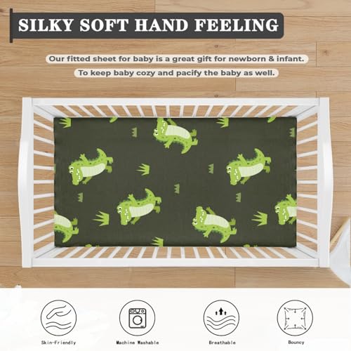 Image of Happiness Alligator Baby Crib Sheets for Boys Girls Fitted Crib Sheets Kid Crib Fitted Sheets Crib Cover Single Pack 28 inchx52 inch