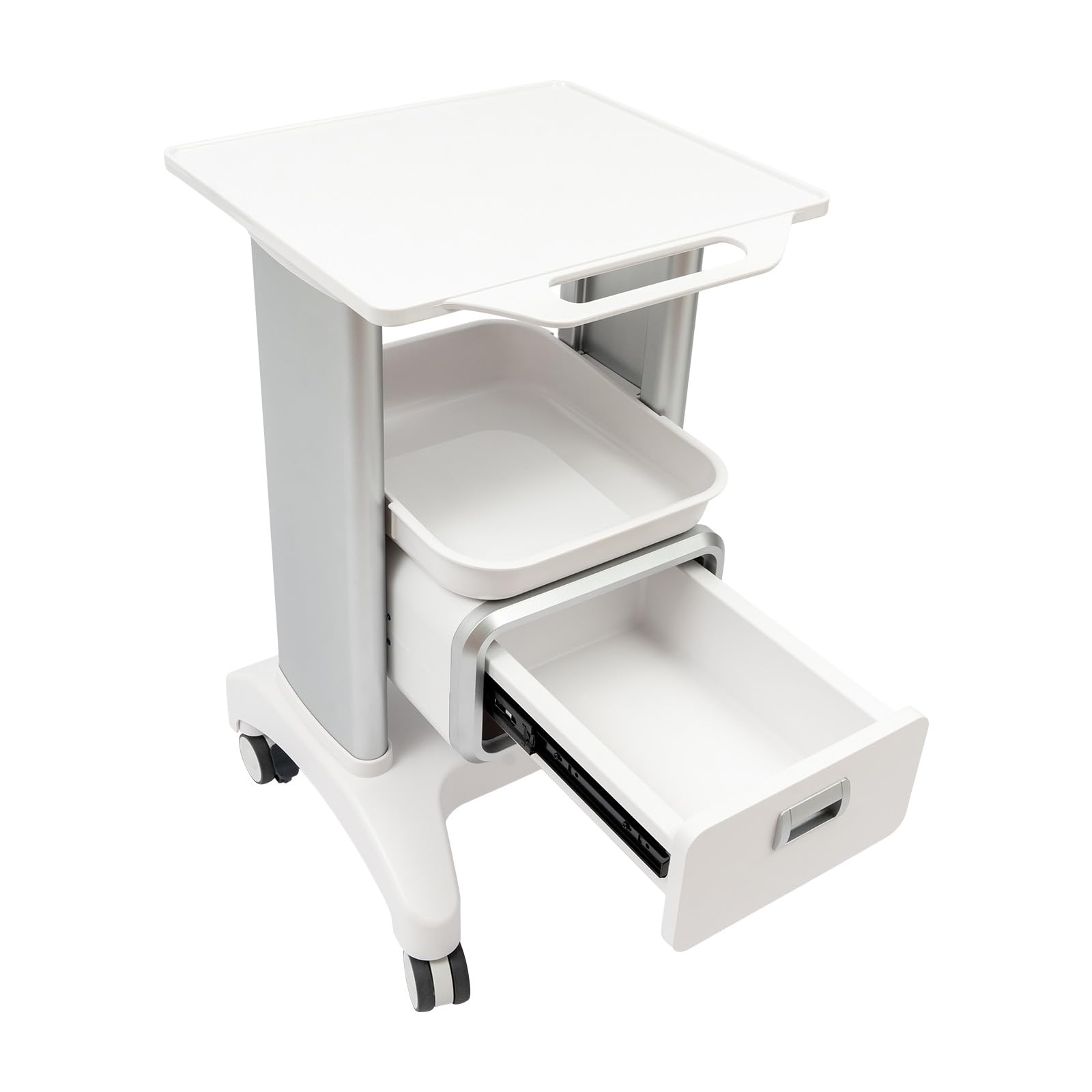 Carro de laboratorio con 2 cajones, carro móvil para instrumentos cosméticos, carrito de plástico ABS, carro de medicamentos móvil, cierre magnético, 4 ruedas giratorias con freno, ideal para clínicas