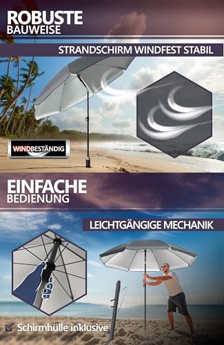 4smile Sunnyjoy Sonnenschirm Strand 3-IN-1 Set - Strandschirm windfest stabil, UPF 50+ Sonnenschirm Strand - Robuster Strandschirm mit Bodenhülse & Schutzhülle, Ø 180 cm, Fb. Anthrazit – Bild 7
