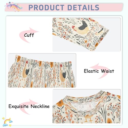 Pajama Sets Long Sleeve Floral Cute Hen Soft Comfy Sleepwear 2 Piece PJS 3-8T4
