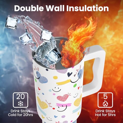 Image of enem Tumbler, Happy Chaos, Tumbler with Metal Straw, Sipper, with Lid Leak Proof, 1 Metal Ice Cube, 1 Copper Spring (Tamba), Base Protector, Mug Travel, 1.2L