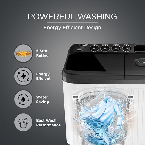 Image of Lloyd 7 kg 5 Star Semi Automatic Top Load Washing Machine |1300 RPM | Detergent Storage Zone | 3 Wash Programs | Swift Dry | Magic Filter, GLWS705AODDG, Dark Grey and White)