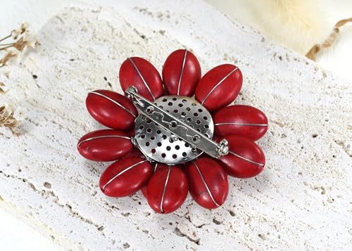 Image of AeraVida Unique Stylish Red Lotus Reconstructed Red Coral Stone Floral Pin or Brooch | Fashionable Pin for Women | Fashion Jewelry