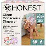 The Honest Company Clean Conscious Diapers for Sensitive Skin, Up to 100% Leakproof Hypoallergenic Fragrance-Free Baby Diapers, Girl Prints, Super Club Box, Size 6 (35+ lbs), 68 Count (Prints Vary)
