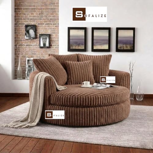 Image of SOFALIZE - Modern Barrel Accent with Pillows Round Sofa Combines Contemporary Design Oversize Arm Chair Cozy Club Chair for Bedroom, Living Room, Lounge, Hotel & Office, Hallways Sofa (Hazel)