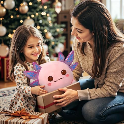 Image of Mewaii Pink Axolotl Plush Kawaii Plush, Ultra-Soft Feel, 8 in | Butterfly Axolotl Design, 8 in Soft Size, Cuddly Plush, Gentle Machine Washable, Desk Decor, For Kids, Teens & Axolotl Lovers