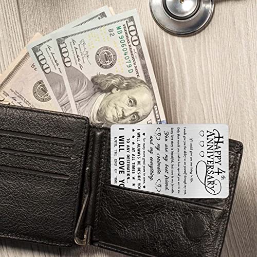 Alotozo 4th Anniversary Card Gifts for Husband Him, Happy 4 Years Wedding Anniversary Engraved Wallet Card Gift for Her Boyfriend Men3
