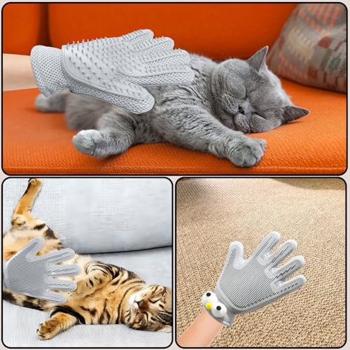 Image of 2 in 1 Pet Grooming Gloves - Cat and Dog Glove Brush, High Efficiency Pet Hair Removal Massage Glove, Clean Hair on Both Sides (Grey /1 Piece)