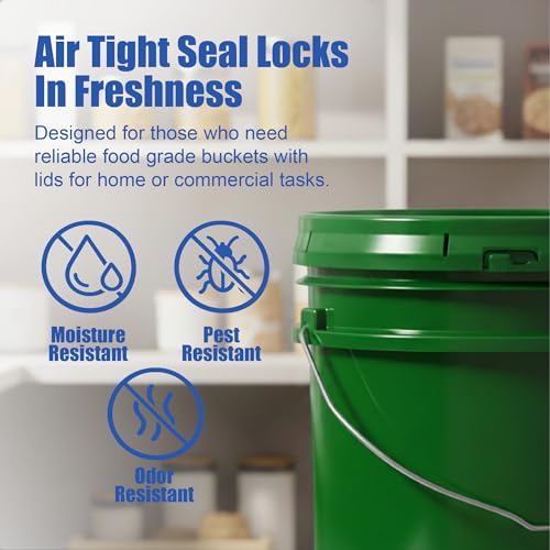 Image of ePackageSupply 5 Gallon Bucket - Food Grade w /Lid BPA-Free, 6 Pack - Green | Airtight Gasketed Tear Strip Lid, Heavy-Duty 90 Mil HDPE Plastic Pail, Bulk Storage, Food Safe Durable Container, Made in USA