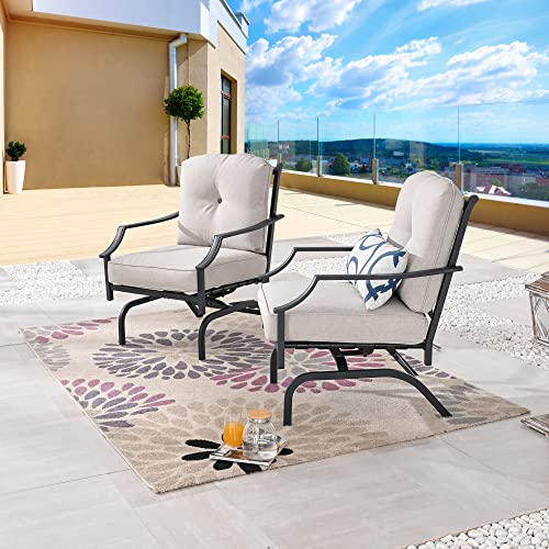 Image of LOKATSE HOME 2 Pieces Outdoor Conversation Furniture Patio Bistro Armchair Set Metal Single Dining Chairs with Cushion, Beige, 2 Chairs