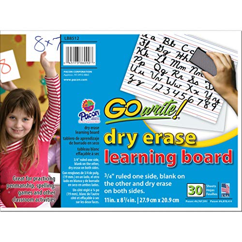 Gowrite! Paclb8512 Dry Erase Learning Sheets, White, 3/4" X 3/8" X 1/4" Ruled, 11" X 8-1/4", 30 Sheets #TOP3