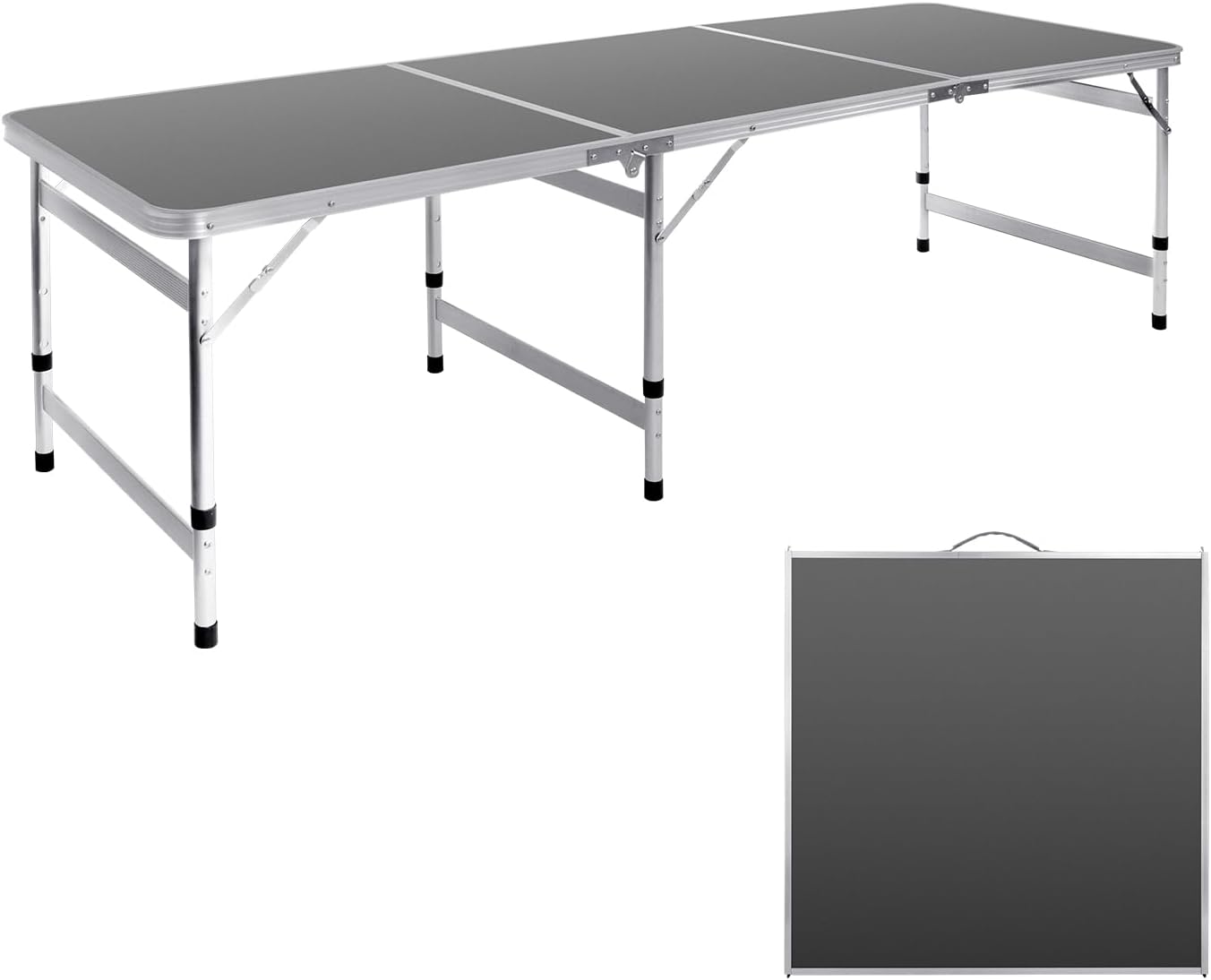 Camping Table 6FT Folding Table Large 3 Adjustable Height Portable Picnic Camp Aluminum Outdoor Table Picnic BBQ Black Black 6FT