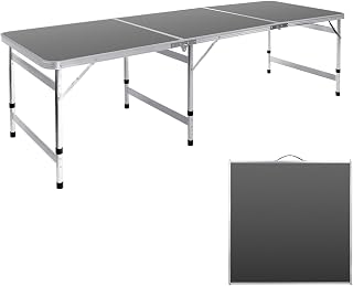 Moosinily Camping Table 6FT Folding Table Large 3 Adjustable Height Portable Picnic Table Camp Aluminum Outdoor Picnic BBQ Black