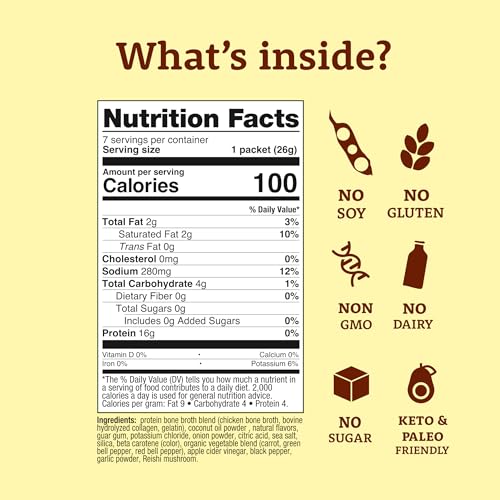 Image of Dr. Kellyann Greek Lemon Bone Broth Packets (7 Servings) - 16g Protein, Grass-Fed Hydrolyzed Collagen, Keto & Paleo-Friendly