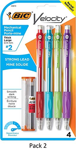 BIC Velocity Original Mechanical Pencil, Thick Point (0.9mm), 4-Count, 2 Pack